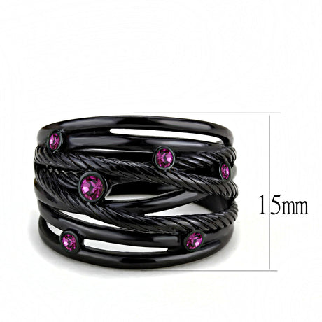 IP Black(Ion Plating) Stainless Steel Ring with Top Grade Crystal  in Fuchsia