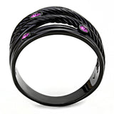 IP Black(Ion Plating) Stainless Steel Ring with Top Grade Crystal  in Fuchsia