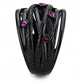 IP Black(Ion Plating) Stainless Steel Ring with Top Grade Crystal  in Fuchsia