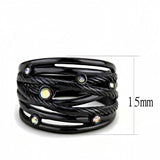 IP Black(Ion Plating) Stainless Steel Ring with Top Grade Crystal  in Aurora Borealis (Rainbow Effect)