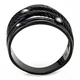 IP Black(Ion Plating) Stainless Steel Ring with Top Grade Crystal  in Aurora Borealis (Rainbow Effect)
