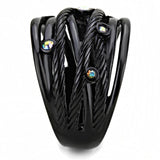 IP Black(Ion Plating) Stainless Steel Ring with Top Grade Crystal  in Aurora Borealis (Rainbow Effect)