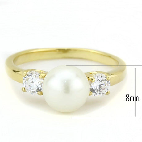 IP Gold(Ion Plating) Stainless Steel Ring with Synthetic Pearl in White