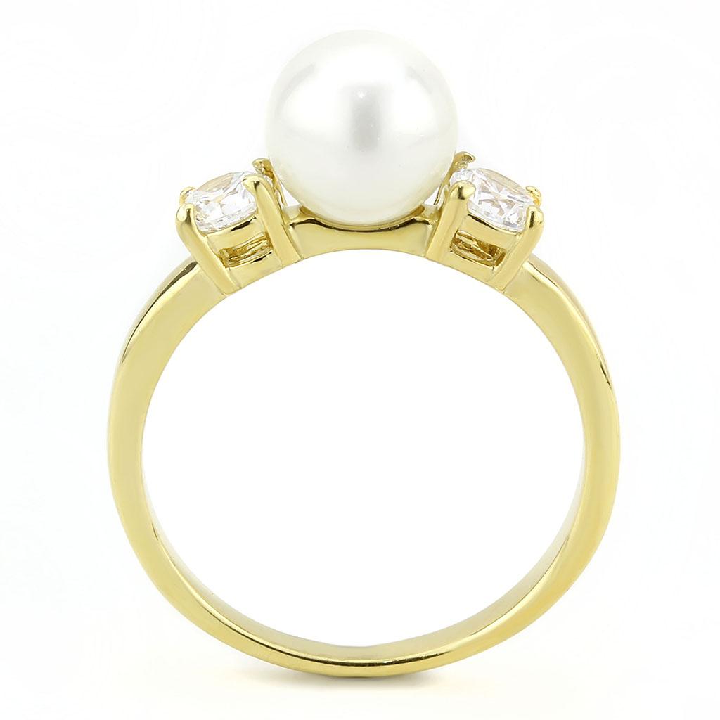 IP Gold(Ion Plating) Stainless Steel Ring with Synthetic Pearl in White