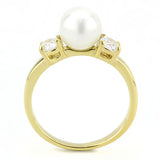 IP Gold(Ion Plating) Stainless Steel Ring with Synthetic Pearl in White