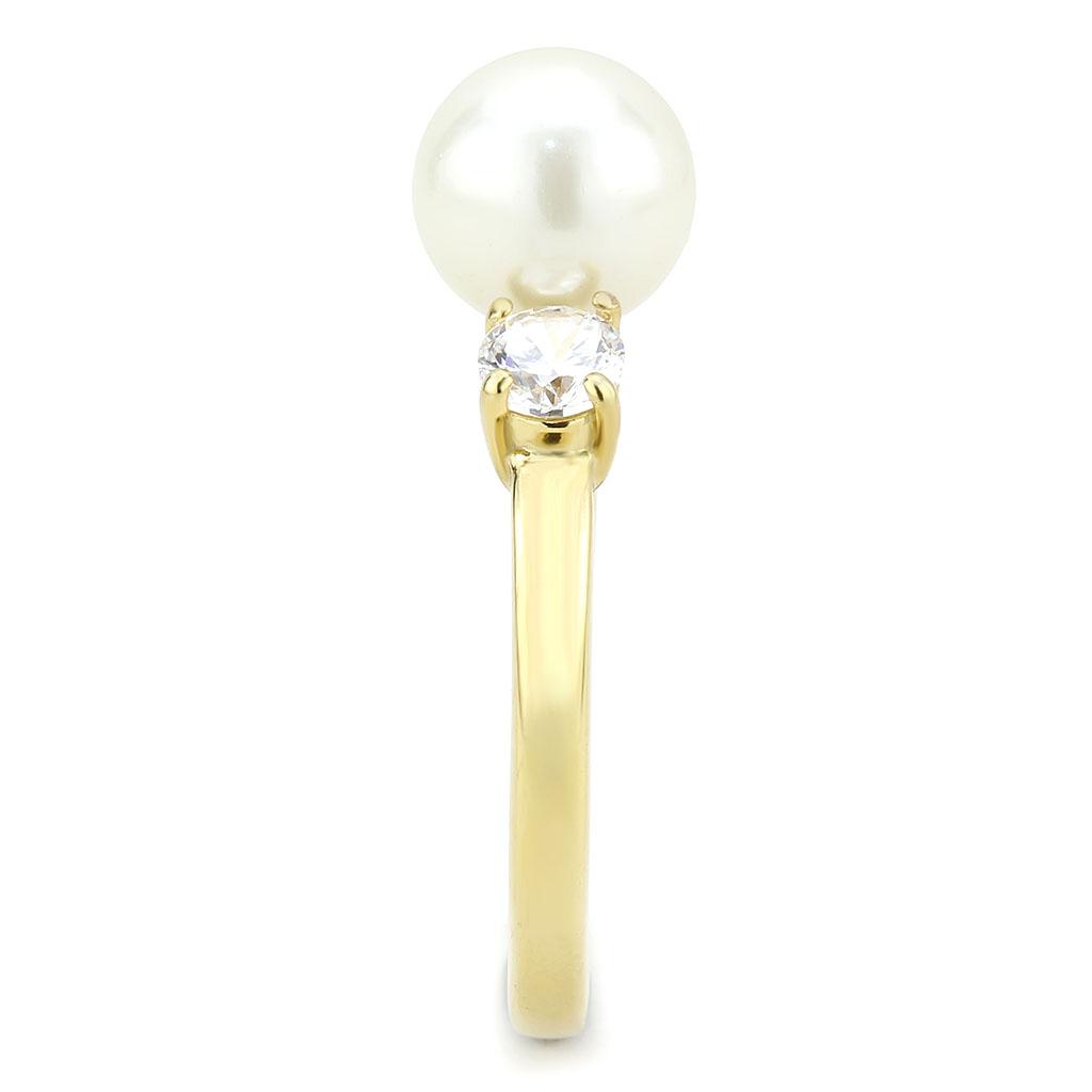IP Gold(Ion Plating) Stainless Steel Ring with Synthetic Pearl in White