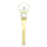 IP Gold(Ion Plating) Stainless Steel Ring with Synthetic Pearl in White