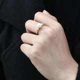 IP Gold(Ion Plating) Stainless Steel Ring with Synthetic Pearl in White