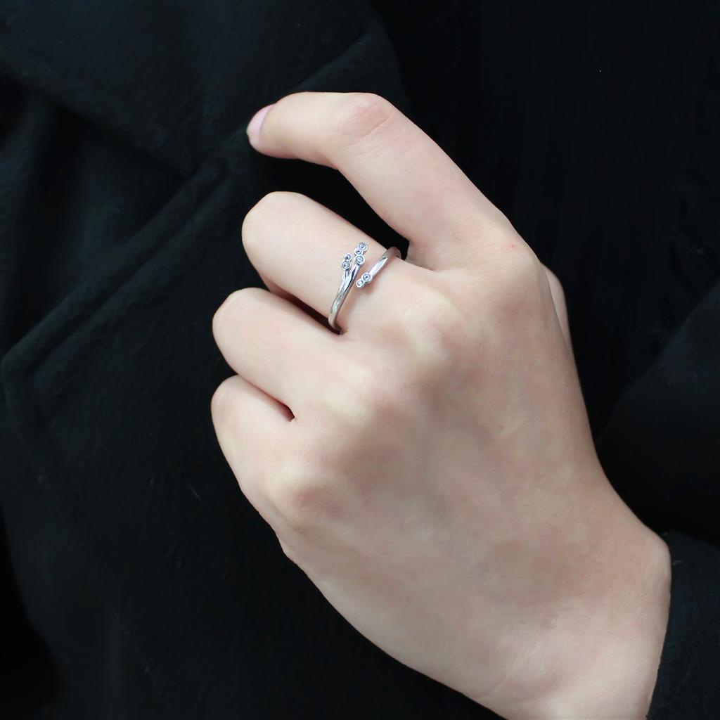No Plating Stainless Steel Ring with AAA Grade CZ  in Clear