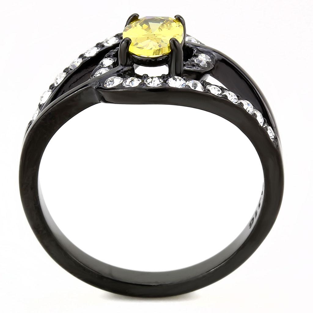 IP Black(Ion Plating) Stainless Steel Ring with AAA Grade CZ  in Topaz