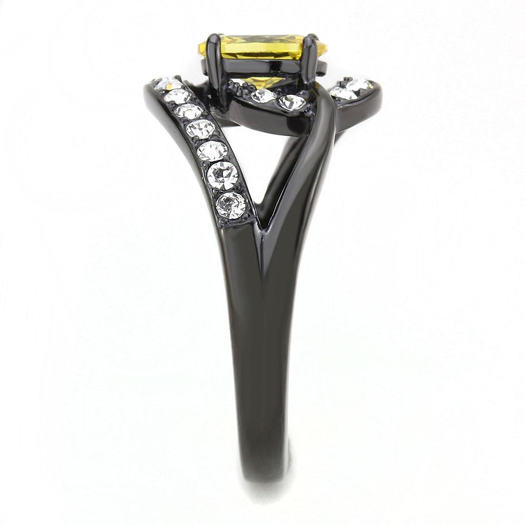 IP Black(Ion Plating) Stainless Steel Ring with AAA Grade CZ  in Topaz