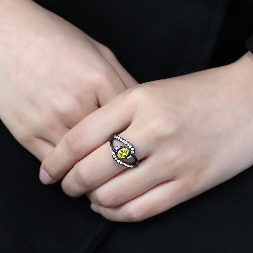 IP Black(Ion Plating) Stainless Steel Ring with AAA Grade CZ  in Topaz