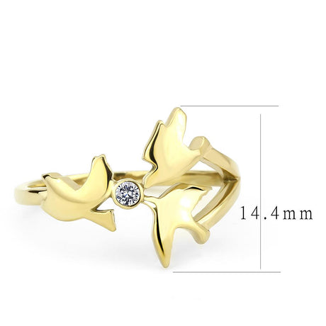 IP Gold(Ion Plating) Stainless Steel Ring with AAA Grade CZ  in Clear