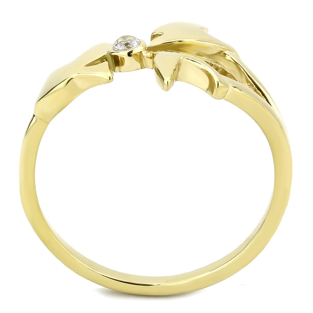 IP Gold(Ion Plating) Stainless Steel Ring with AAA Grade CZ  in Clear