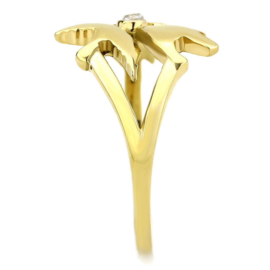 IP Gold(Ion Plating) Stainless Steel Ring with AAA Grade CZ  in Clear