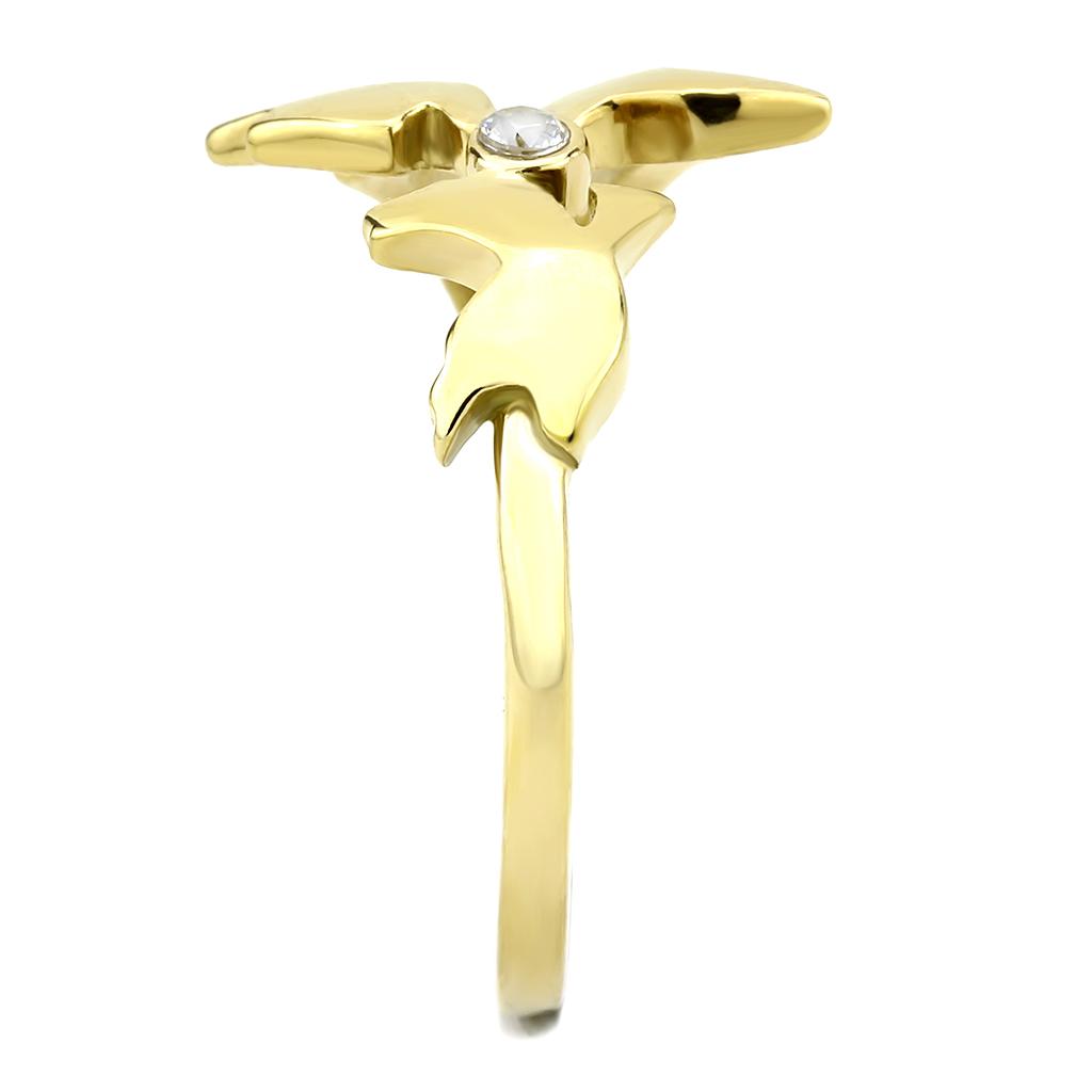 IP Gold(Ion Plating) Stainless Steel Ring with AAA Grade CZ  in Clear