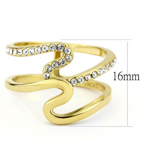 IP Gold(Ion Plating) Stainless Steel Ring with Top Grade Crystal  in Clear