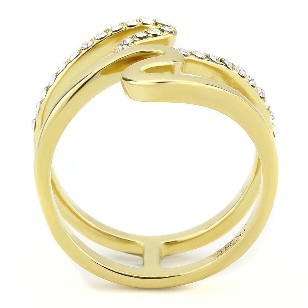 IP Gold(Ion Plating) Stainless Steel Ring with Top Grade Crystal  in Clear
