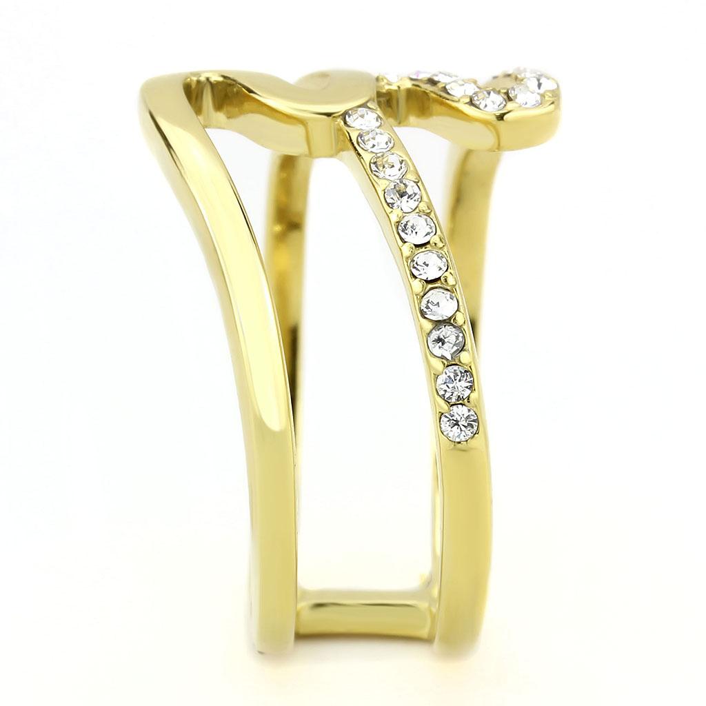 IP Gold(Ion Plating) Stainless Steel Ring with Top Grade Crystal  in Clear