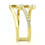 IP Gold(Ion Plating) Stainless Steel Ring with Top Grade Crystal  in Clear