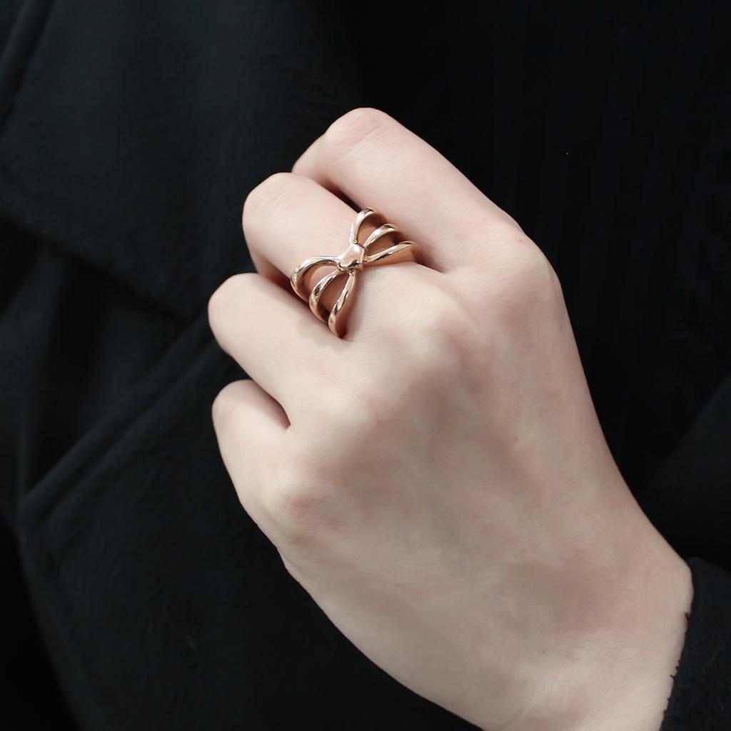 IP Rose Gold(Ion Plating) Stainless Steel Ring with No Stone
