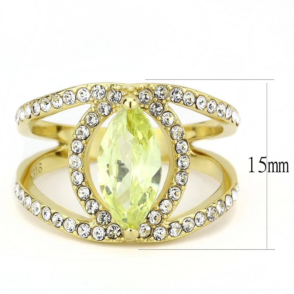 IP Gold(Ion Plating) Stainless Steel Ring with AAA Grade CZ  in Apple Green color