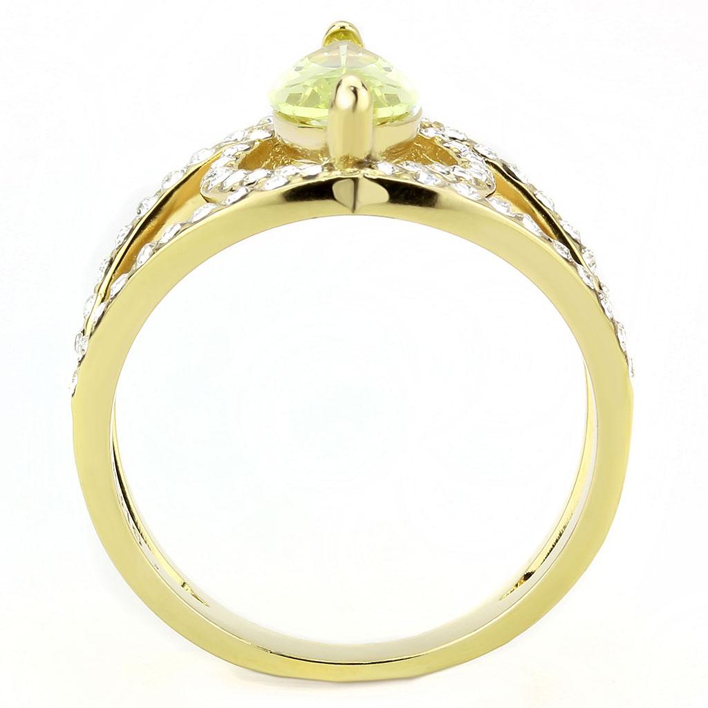 IP Gold(Ion Plating) Stainless Steel Ring with AAA Grade CZ  in Apple Green color