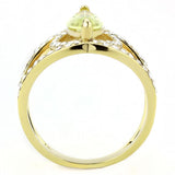IP Gold(Ion Plating) Stainless Steel Ring with AAA Grade CZ  in Apple Green color