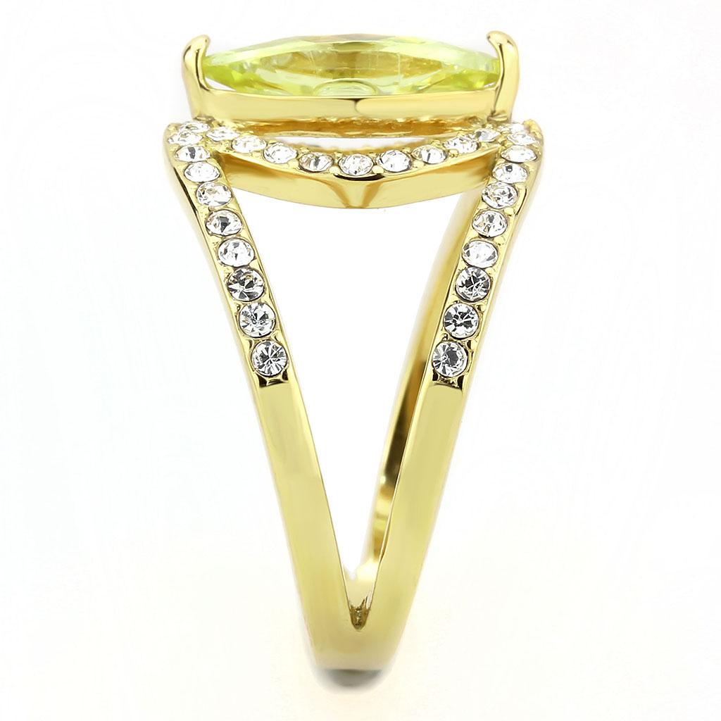 IP Gold(Ion Plating) Stainless Steel Ring with AAA Grade CZ  in Apple Green color