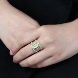 IP Gold(Ion Plating) Stainless Steel Ring with AAA Grade CZ  in Apple Green color