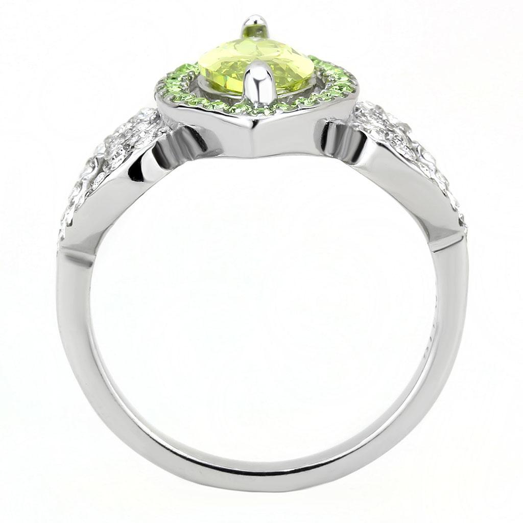No Plating Stainless Steel Ring with AAA Grade CZ  in Apple Green color