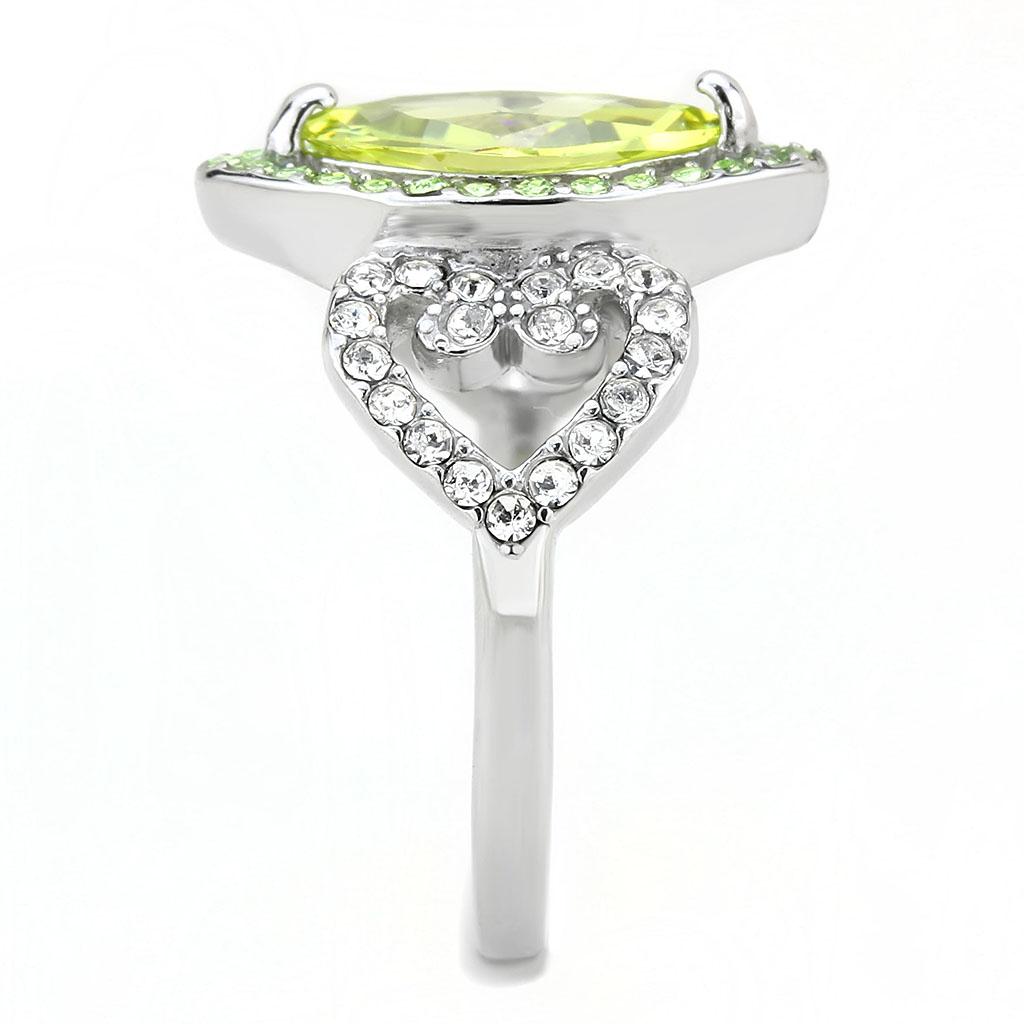 No Plating Stainless Steel Ring with AAA Grade CZ  in Apple Green color
