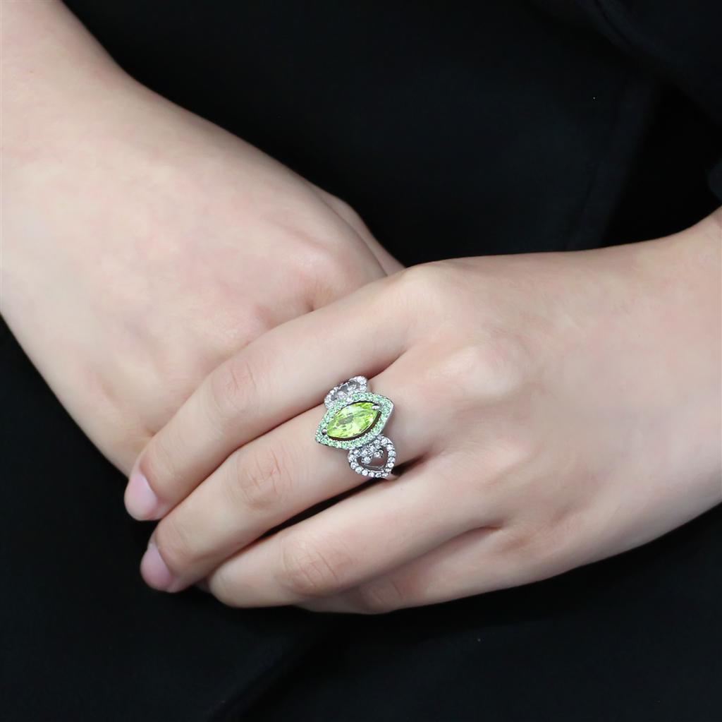 No Plating Stainless Steel Ring with AAA Grade CZ  in Apple Green color