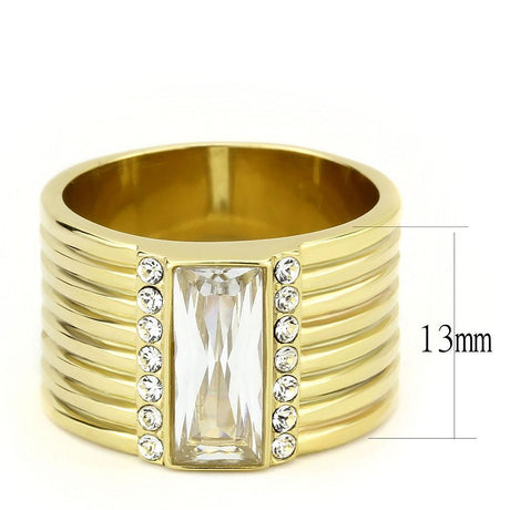 IP Gold(Ion Plating) Stainless Steel Ring with AAA Grade CZ  in Clear