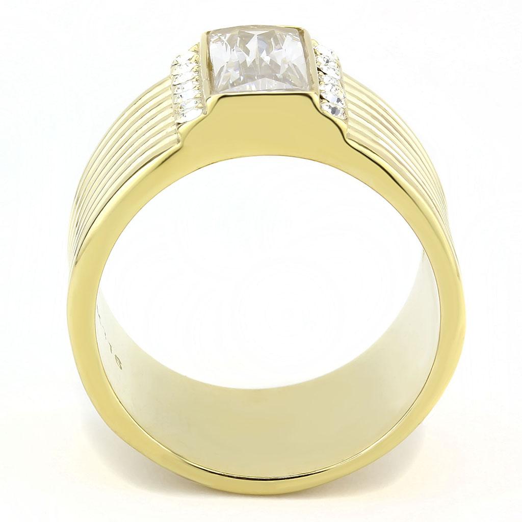 IP Gold(Ion Plating) Stainless Steel Ring with AAA Grade CZ  in Clear
