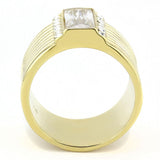 IP Gold(Ion Plating) Stainless Steel Ring with AAA Grade CZ  in Clear