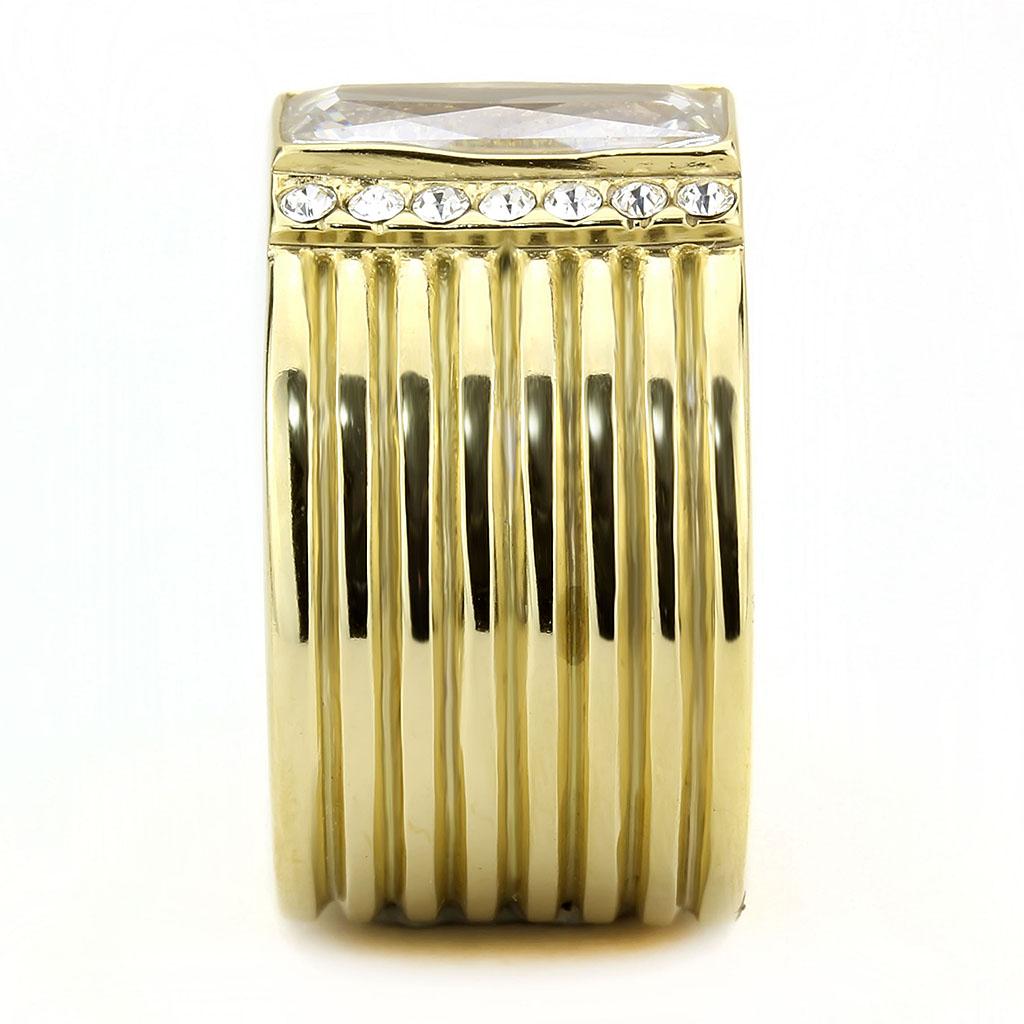 IP Gold(Ion Plating) Stainless Steel Ring with AAA Grade CZ  in Clear