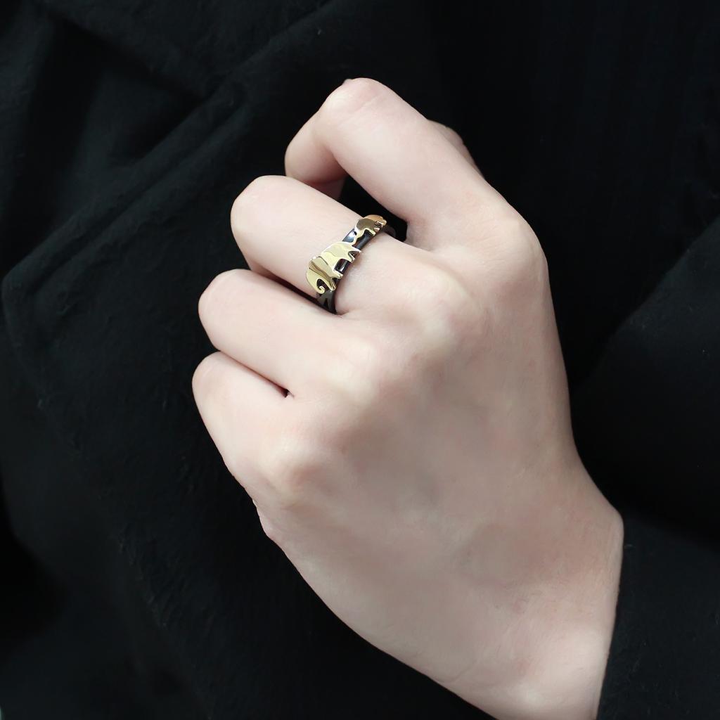 IP Gold+ IP Black (Ion Plating) Stainless Steel Ring with No Stone