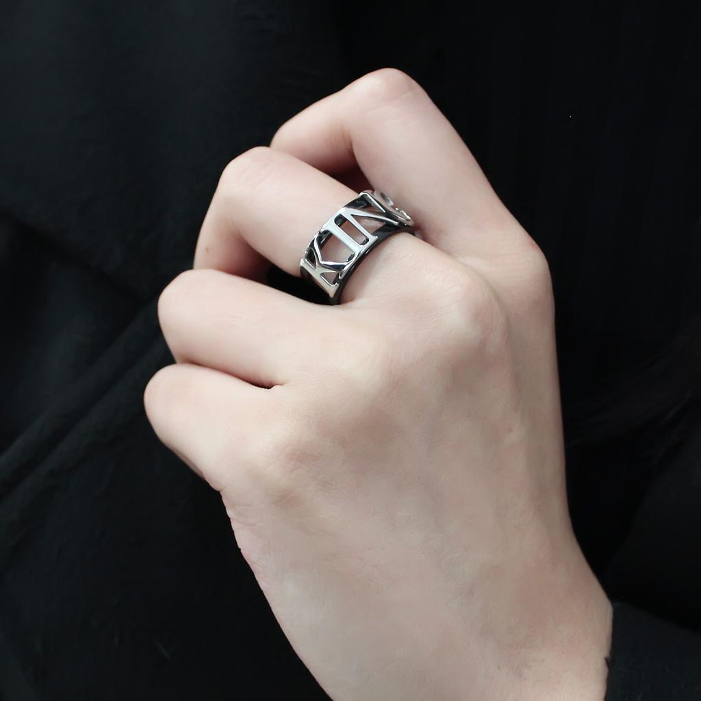 Two-Tone IP Black (Ion Plating) Stainless Steel Ring with No Stone