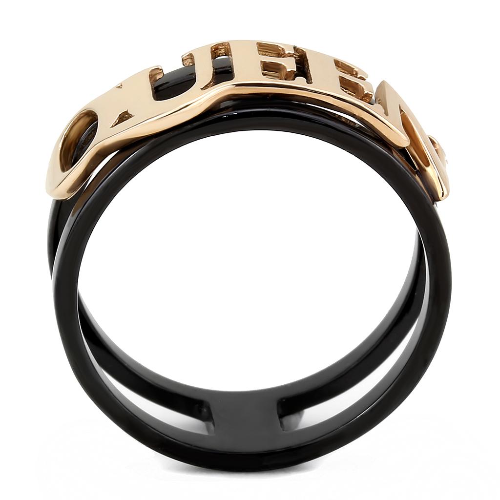IP Rose Gold+ IP Black (Ion Plating) Stainless Steel Ring with No Stone