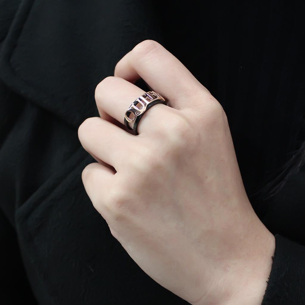 IP Rose Gold+ IP Black (Ion Plating) Stainless Steel Ring with No Stone