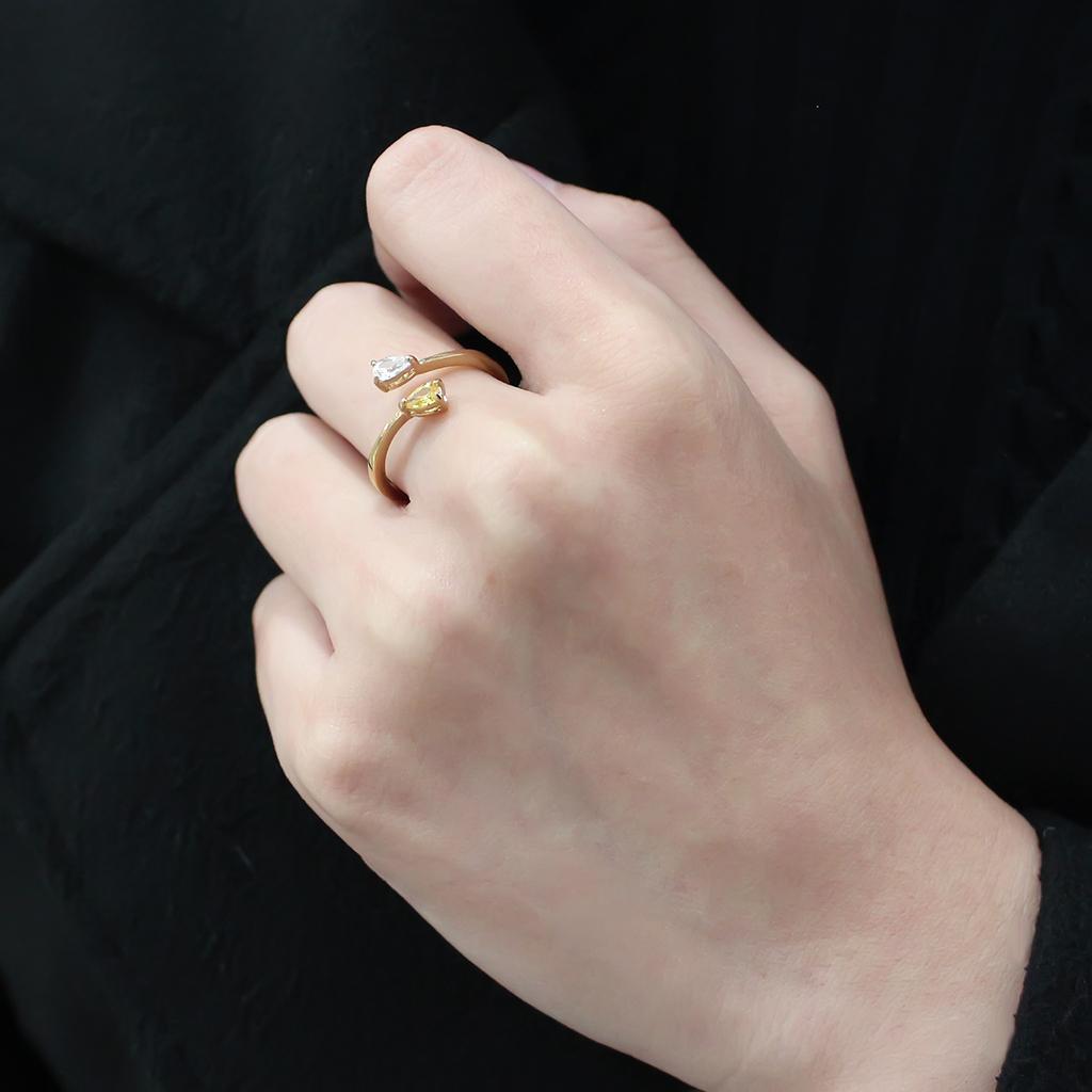 IP Gold(Ion Plating) Stainless Steel Ring with AAA Grade CZ  in Topaz