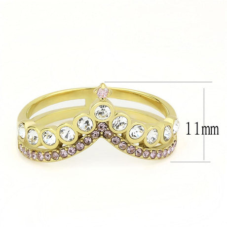 IP Gold(Ion Plating) Stainless Steel Ring with AAA Grade CZ  in Rose
