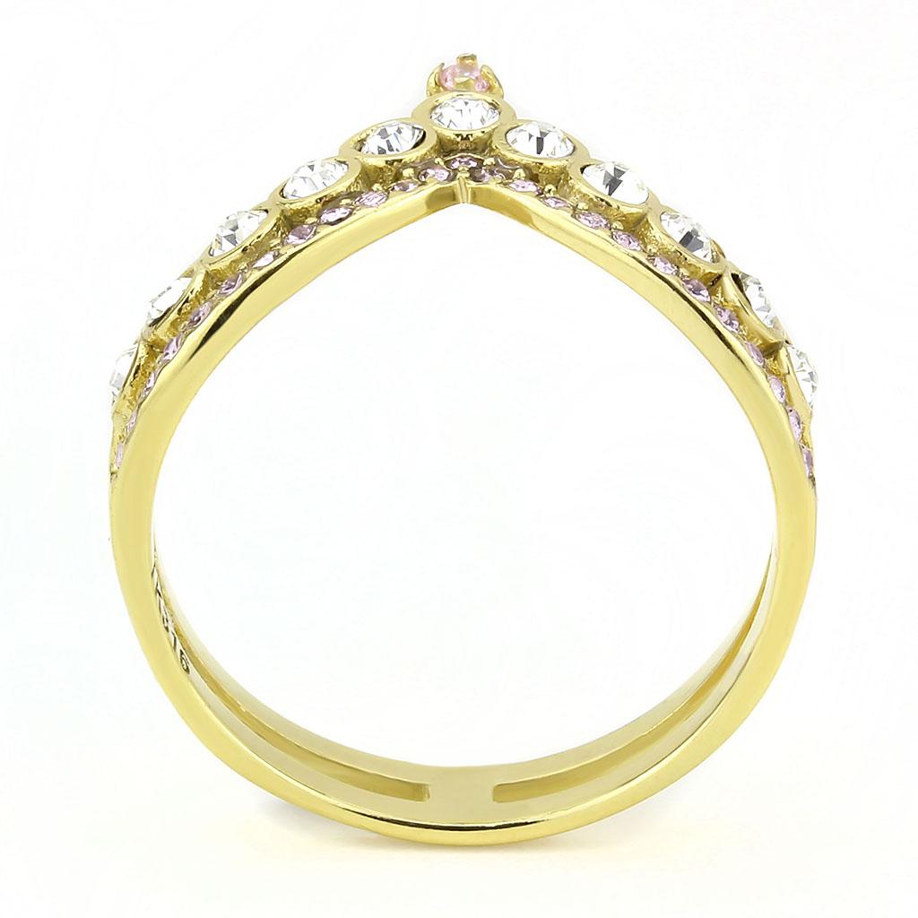 IP Gold(Ion Plating) Stainless Steel Ring with AAA Grade CZ  in Rose