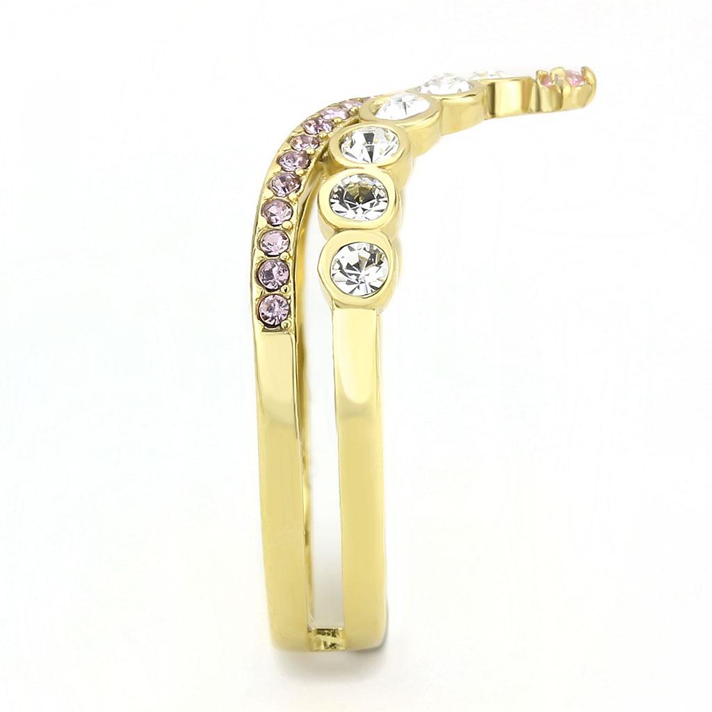 IP Gold(Ion Plating) Stainless Steel Ring with AAA Grade CZ  in Rose