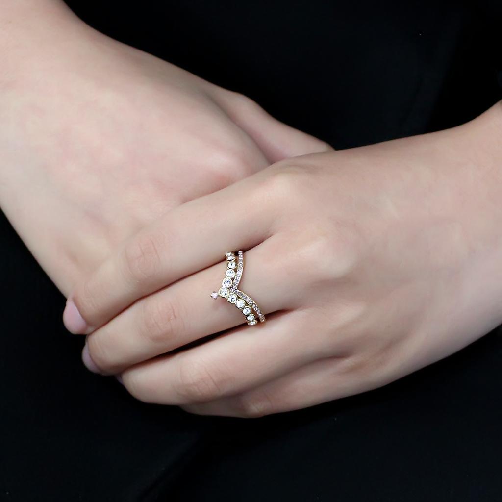 IP Gold(Ion Plating) Stainless Steel Ring with AAA Grade CZ  in Rose