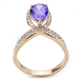 IP Rose Gold(Ion Plating) Stainless Steel Ring with AAA Grade CZ  in Tanzanite