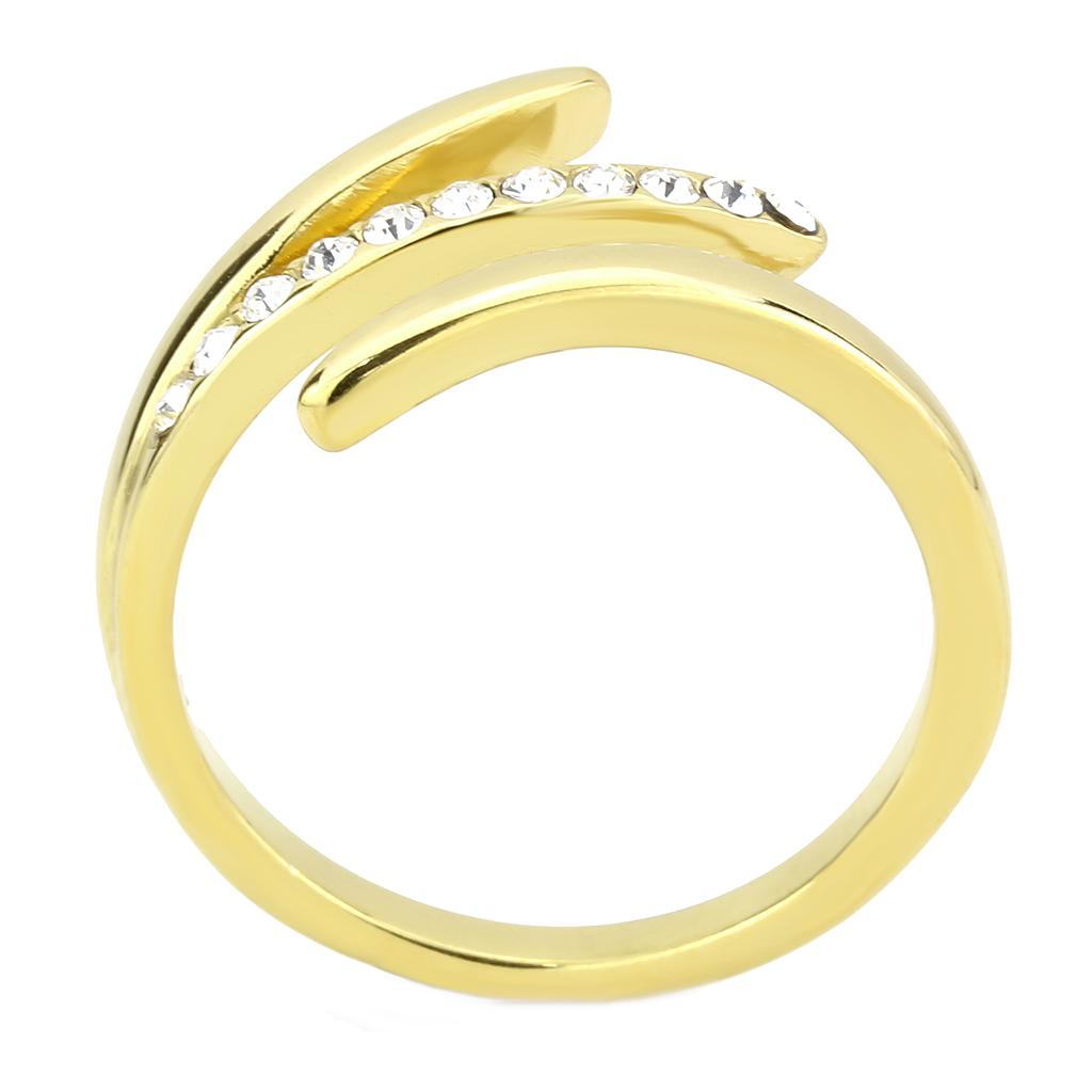 IP Gold(Ion Plating) Stainless Steel Ring with Top Grade Crystal  in Clear