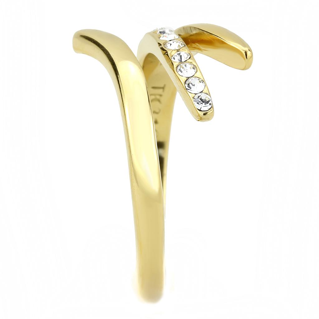 IP Gold(Ion Plating) Stainless Steel Ring with Top Grade Crystal  in Clear