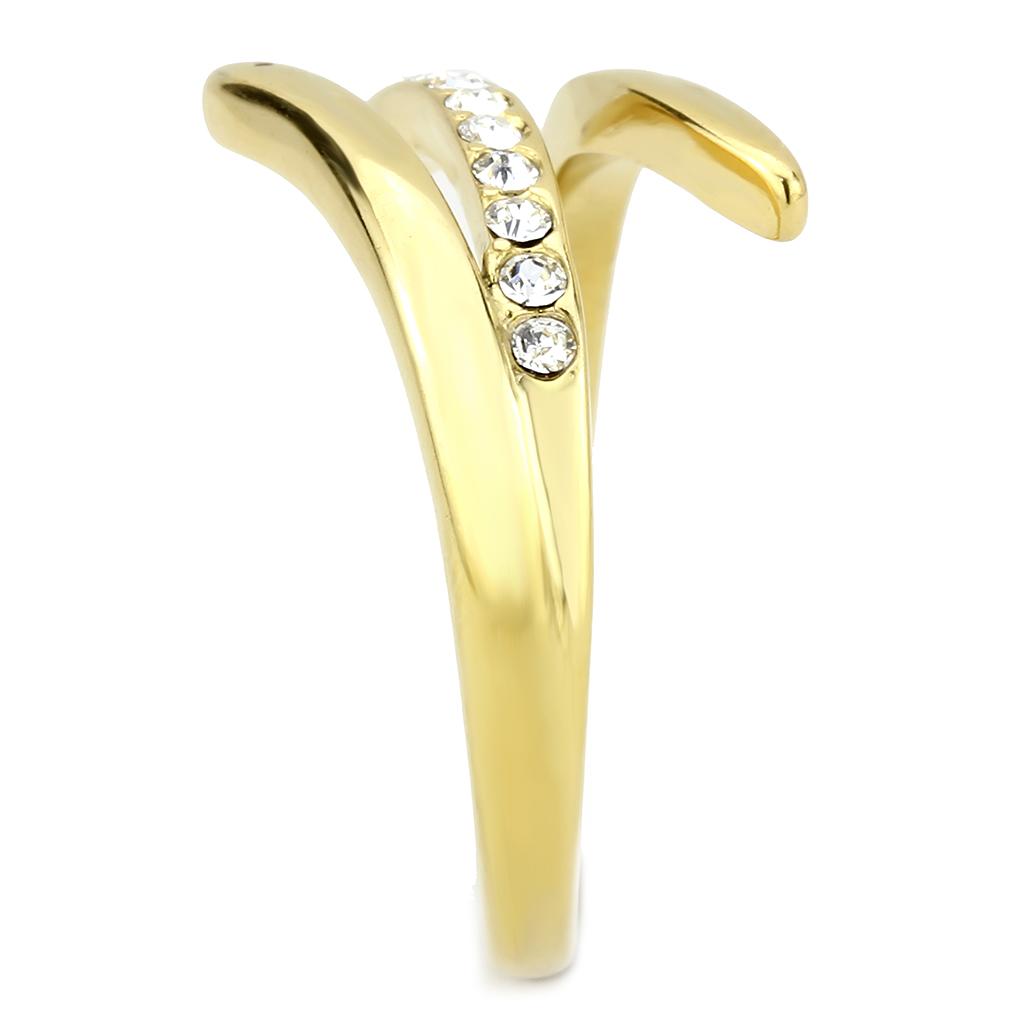 IP Gold(Ion Plating) Stainless Steel Ring with Top Grade Crystal  in Clear